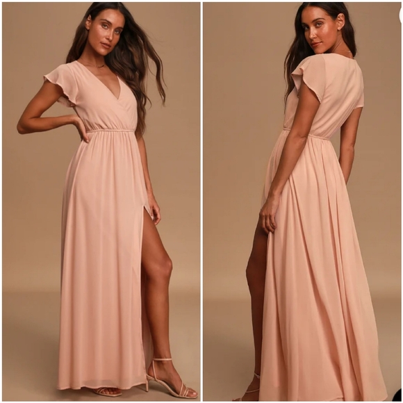 LULUS 'Lost in the Moment' Blush V-Neck High Slit Maxi Dress Size XS - Picture 1 of 14